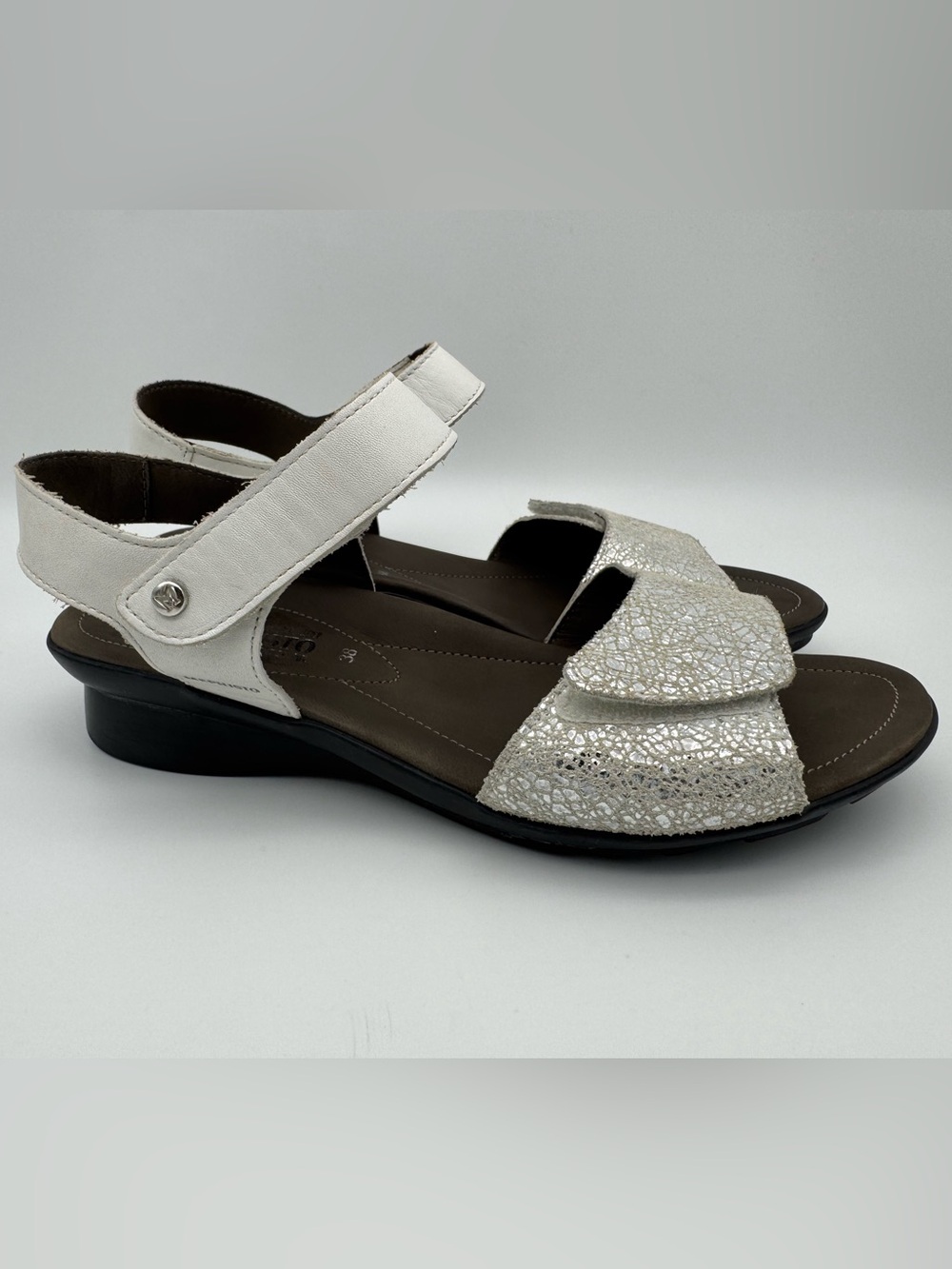 MEPHISTO Women’s Pattie Leather White Silver Walking Sandals Size EU 38 / US 8